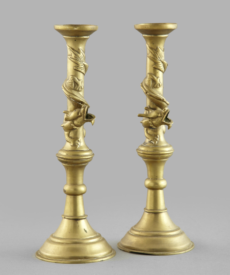 Appraisal: Pair of Continental Gilt-Brass Dragon-Entwined Candlesticks fourth quarter th century