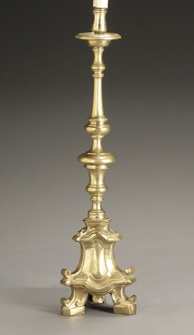 Appraisal: Italian Baroque Brass Pricket Candlestick th Century Now mounted as