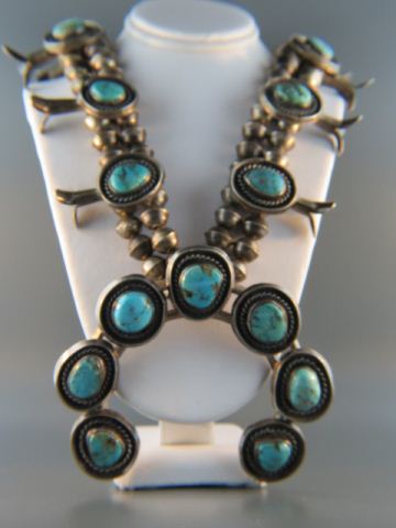 Appraisal: Navajo Indian Squash Blossom Necklace turquoise in sterling long plus