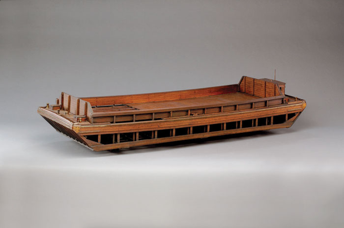 Appraisal: PLANKED AND PINNED WOOD MODEL OF A WORKING BARGE The