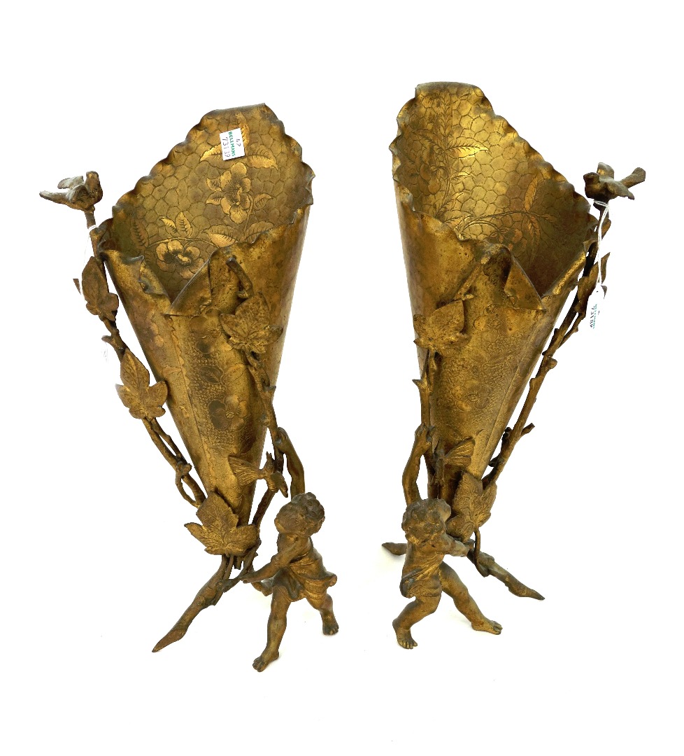 Appraisal: A pair of gilt metal flower stands late th century