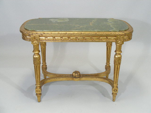 Appraisal: Neoclassical Style Onyx Topped Console Table shaped green onyx inset