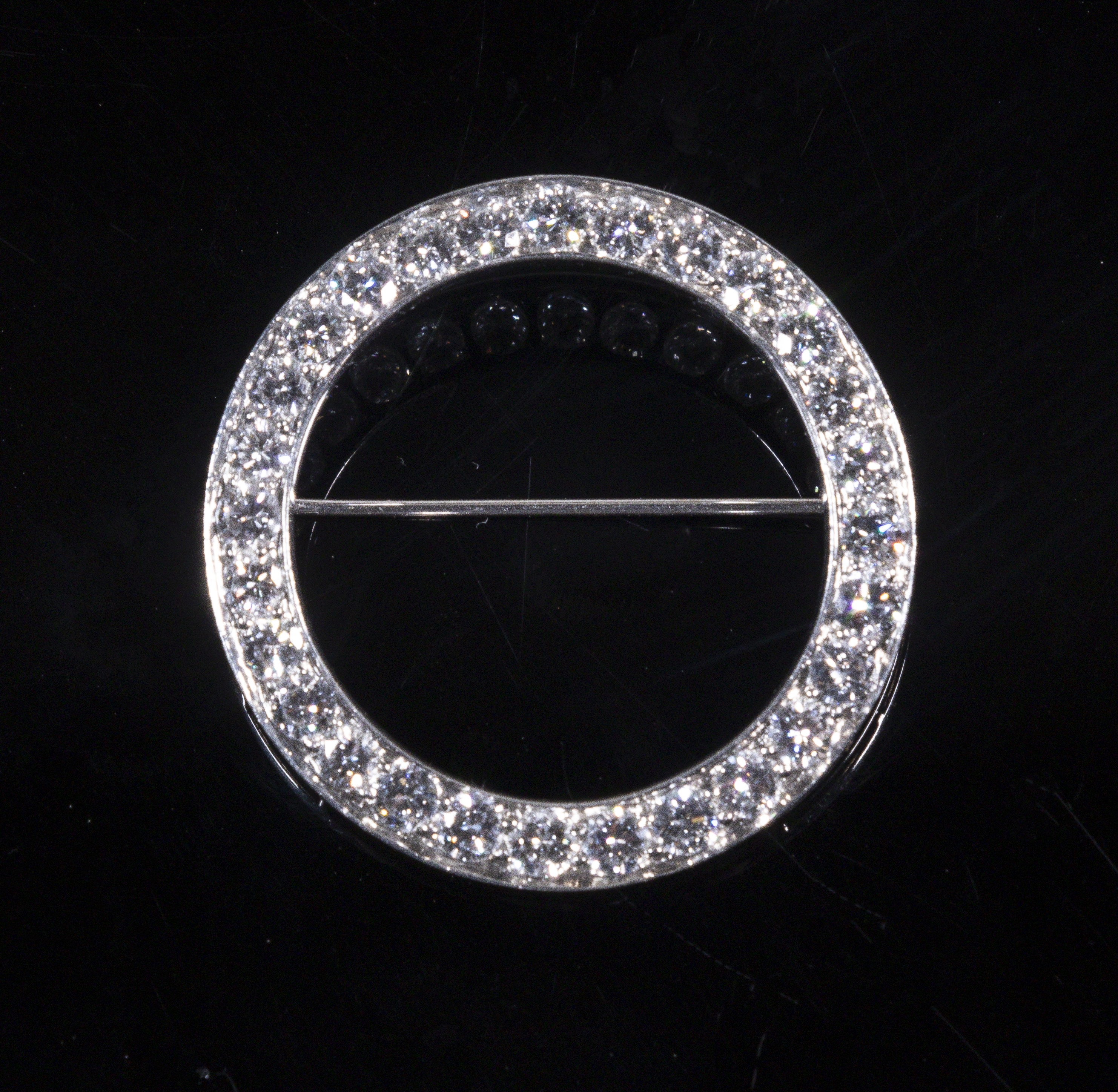 Appraisal: VINTAGE ROUND DIAMOND BROOCH Handmade vintage Platinum Circle Brooch set