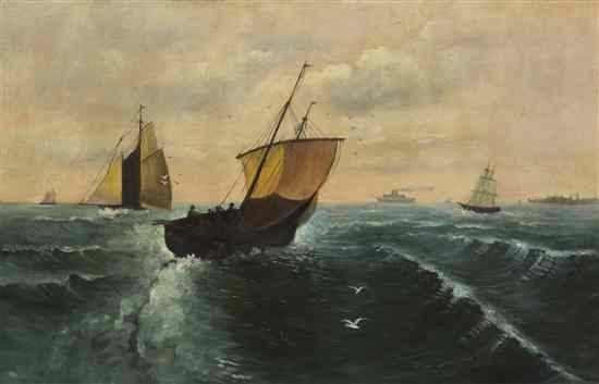 Appraisal: American School th th century Ships at Sea oil on