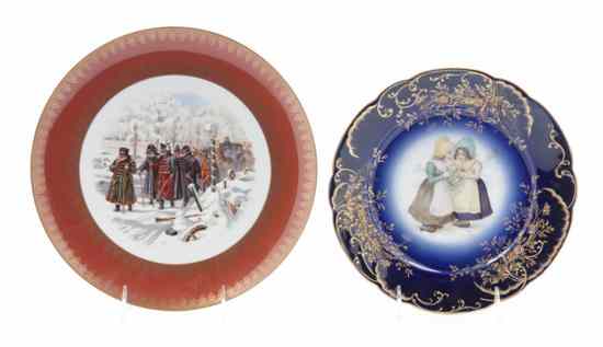 Appraisal: A Russian Cabinet Plate decorated with two girls in a