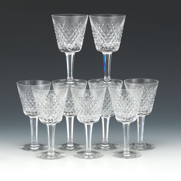 Appraisal: NINE WATERFORD CRYSTAL CLARET WINE GLASSES ALANA PATTERN Nine cut