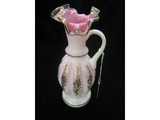 Appraisal: Cranberry Cased Art Glass Ewer ribbed gold floral decor