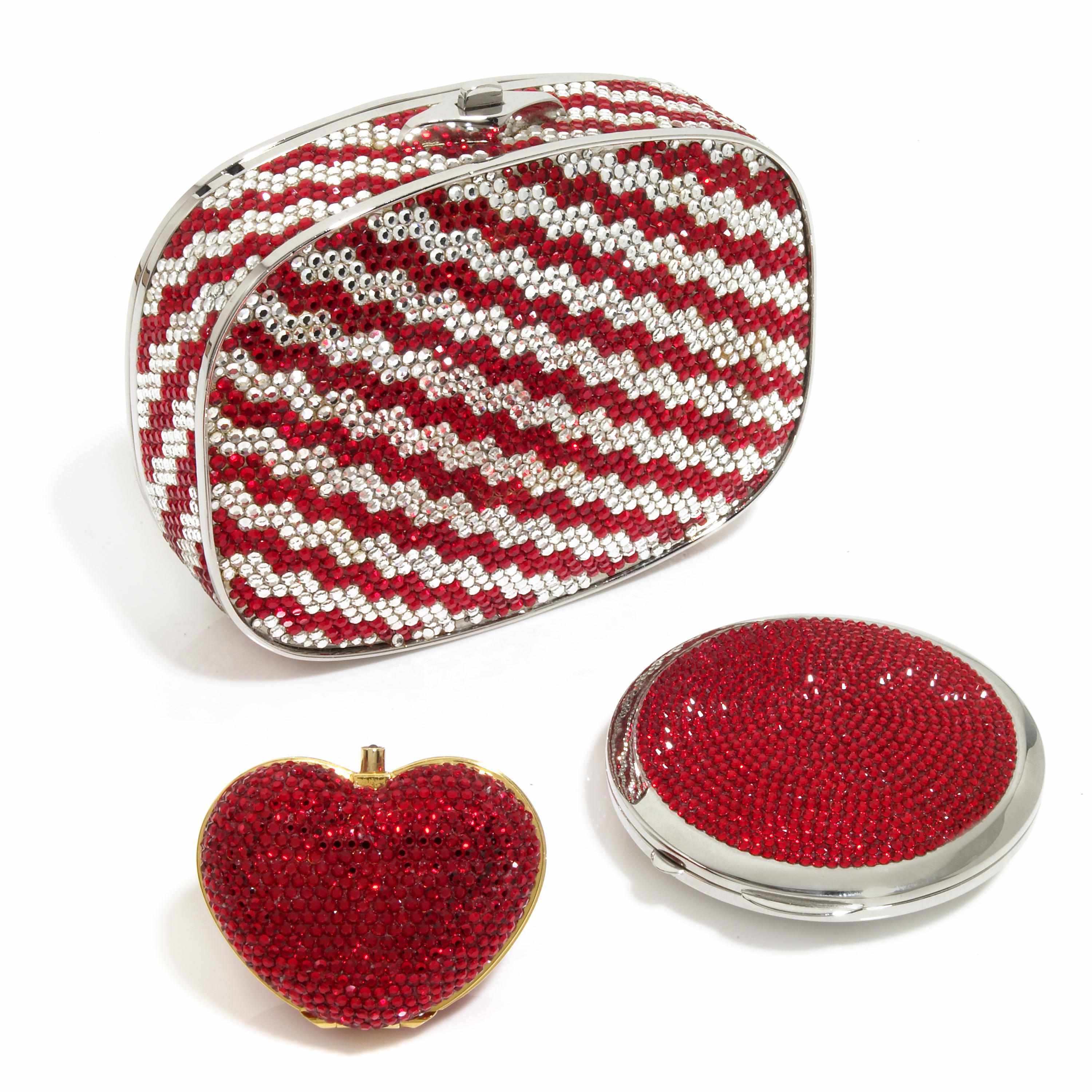 Appraisal: A red and silver crystal zig-zag stripe purse together with