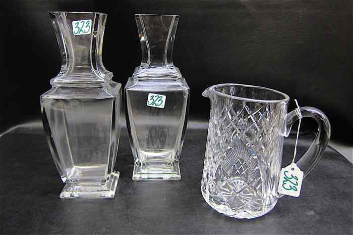 Appraisal: PAIR BACCARAT CRYSTAL VASES A WATERFORD PITCHER pieces clear vases