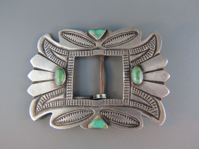 Appraisal: Early Indian Silver and Turquoise Belt Buckle X