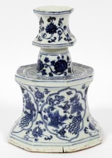 Appraisal: CHINESE PORCELAIN CANDLE HOLDER W PHOENIX BIRD CHINESE BLUE WHITE