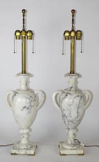 Appraisal: Mid Pair of mid-century white marble urn form lamps Marbro