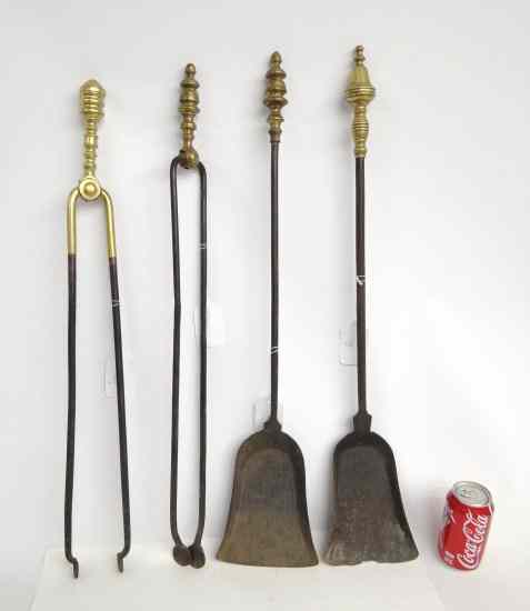 Appraisal: Lot of four th c firetools includes pair Single shovel