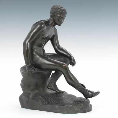 Appraisal: A Bronze Seated Mercury Figure Cast bronze with brown patina