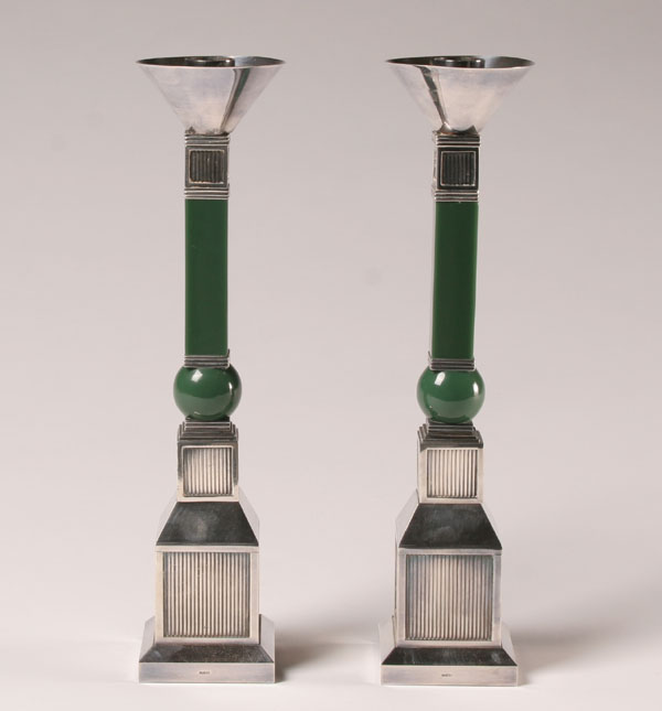 Appraisal: RARE and early pair of Gucci silver weighted candlesticks with