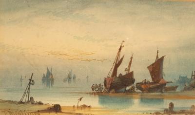 Appraisal: Thomas Mortimer act - Fishing Boats at Dusk watercolour cm