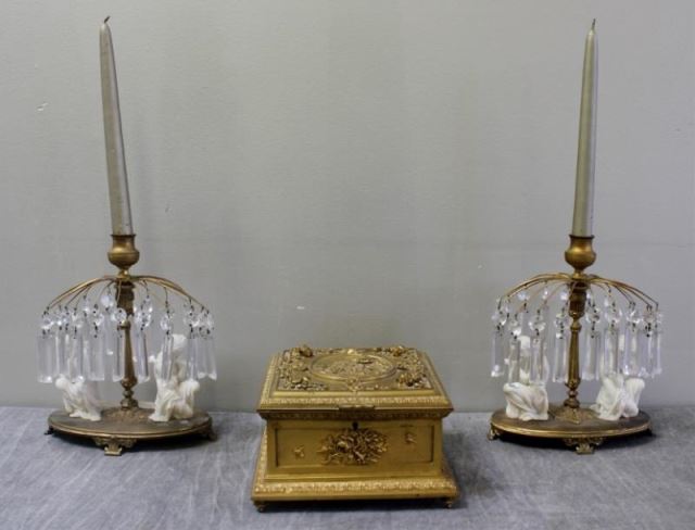 Appraisal: th Century Bronze Lighting Lot Includes a pair of gilded