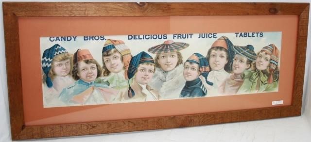 Appraisal: FRAMED EARLY TH CENTURY CANDY BROS FRUITJUICE TABLETS COLORED LITHOGRAPH