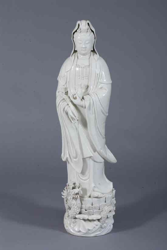 Appraisal: LARGE CHINESE BLANC-DE-CHINE PORCELAIN FIGURE OF GUANYIN - in high