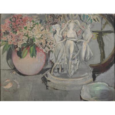 Appraisal: ETHEL A WALLACE American - Oil on metal Still life