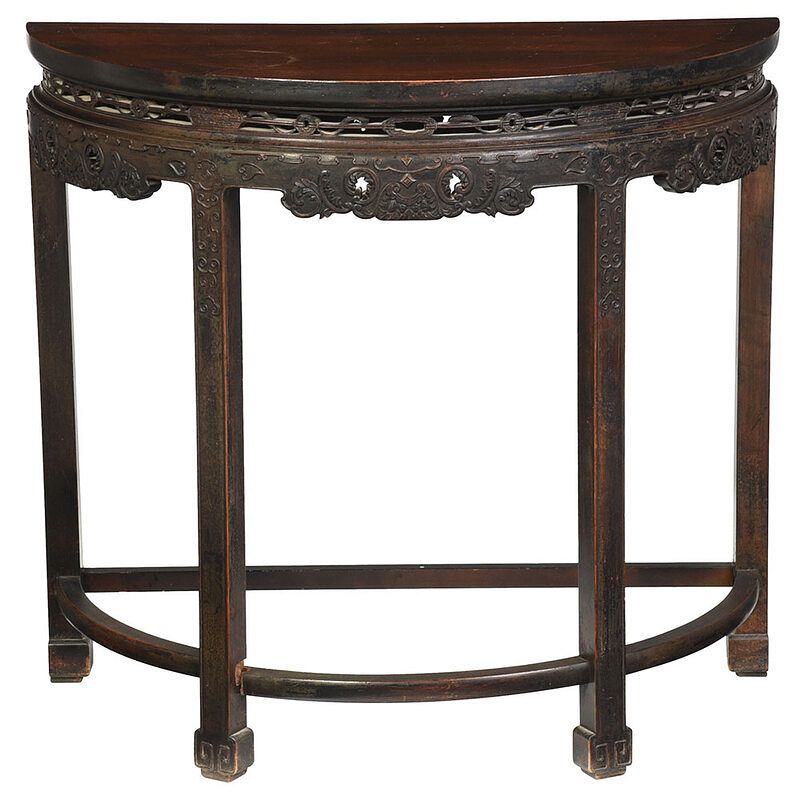 Appraisal: Chinese Demilune Carved Pier Table th century well carved frame