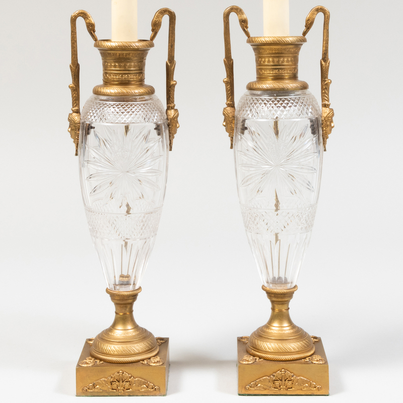 Appraisal: PAIR OF GILT-BRONZE-MOUNTED CUT GLASS TABLE LAMPS x x in