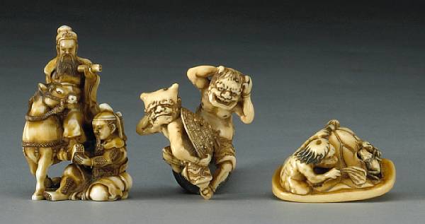 Appraisal: Three ivory figural studies th Century Including a figural group