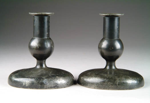 Appraisal: PAIR OF EARLY QUEEN ANNE OVAL BASE PEWTER CANDLESTICKS SIZE