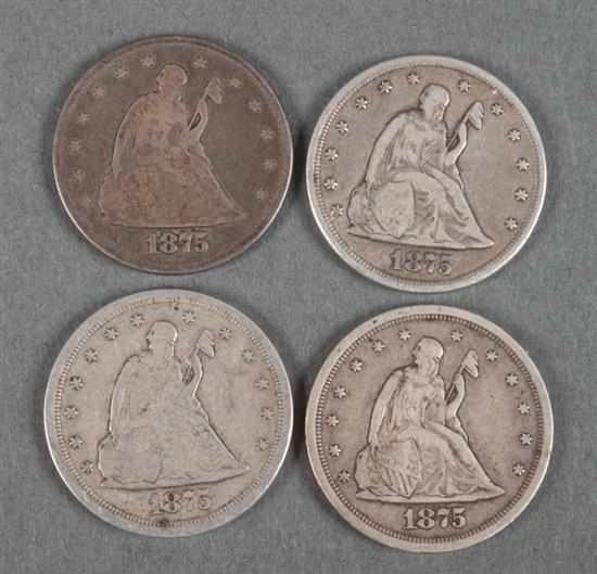 Appraisal: Four United States silver twenty-cent pieces VG- -CC F- and