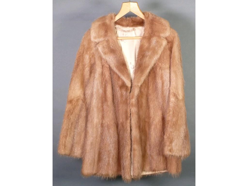 Appraisal: LIGHT BROWN MINK DYED MUSQUASH JACKET with revered collar hook