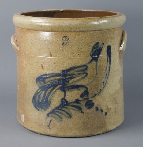 Appraisal: Three-Gallon Stoneware Crock with BirdCylindrical form with handles Having cobalt