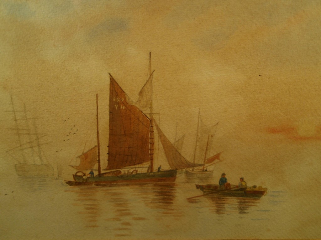 Appraisal: B Foster Becalmed fishing boats at sunset watercolour signed and