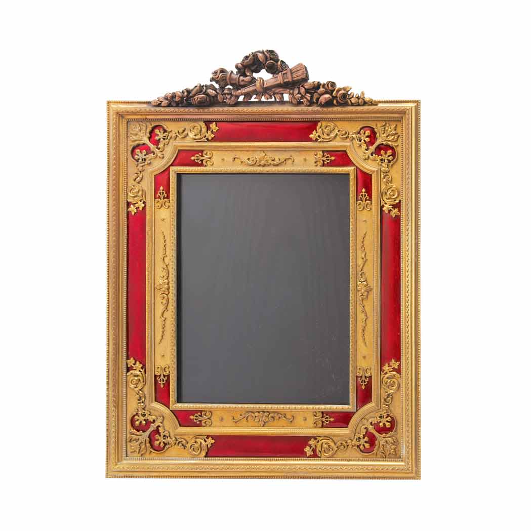 Appraisal: Louis XVI Style Gilt-Metal and Red Enameled Photograph Frame Late