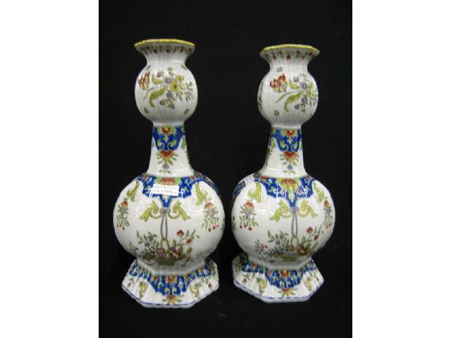 Appraisal: Pair of French Faience Pottery Vases fine florals tall excellent