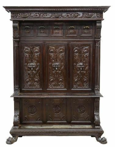 Appraisal: Italian Renaissance Revival carved walnut hall tree late th c