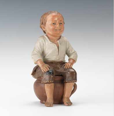 Appraisal: A Bernard Bloch Boy on Chamber Pot Tobacco Jar Terracotta