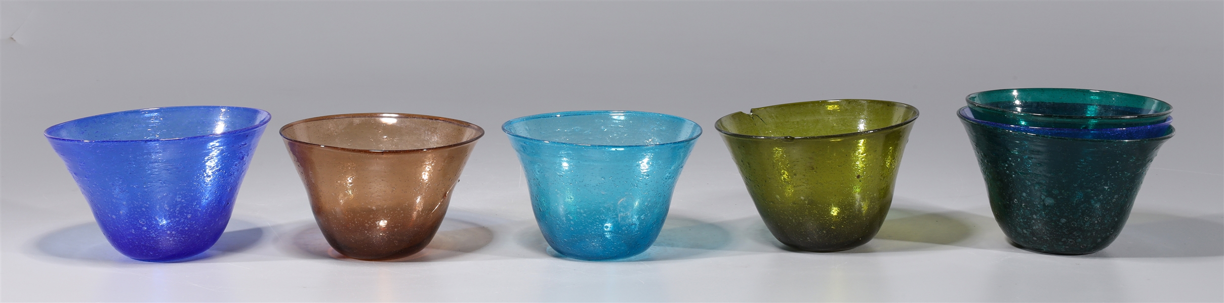 Appraisal: Group of six hand blown glass bowls in various colors