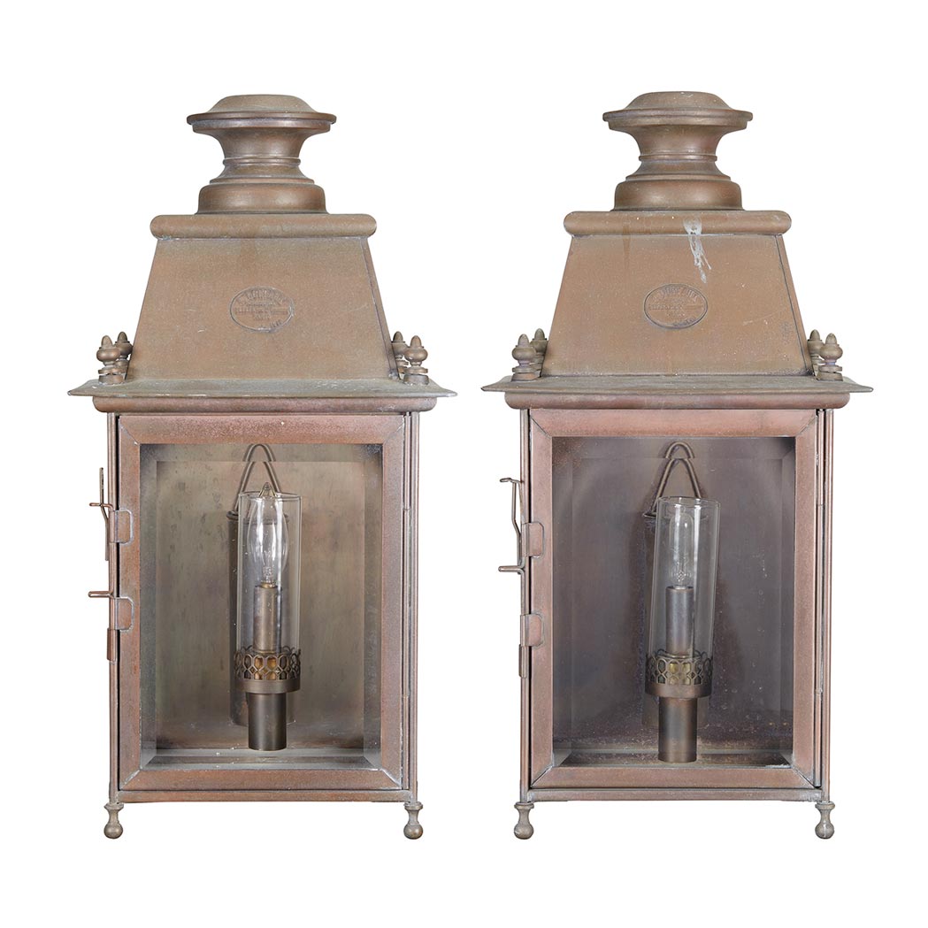 Appraisal: Pair of French Copper and Glass Lanterns L Dorvaux Now