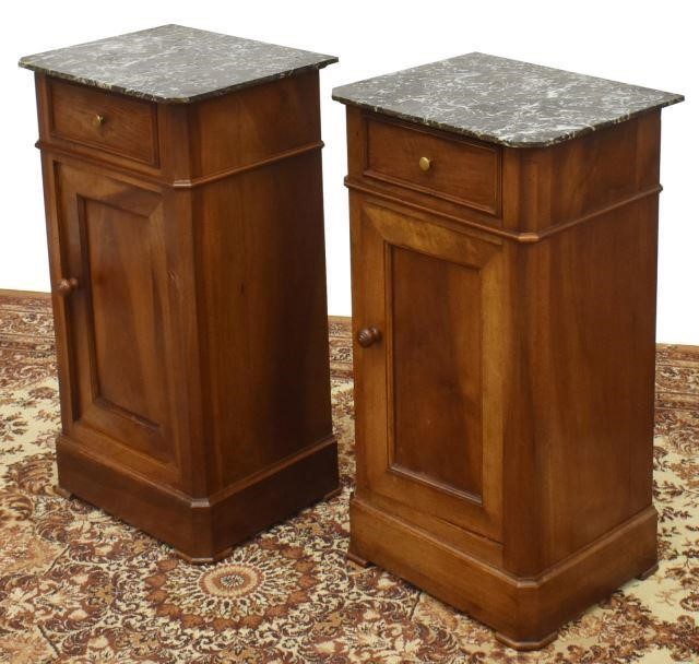 Appraisal: pair French Louis Philippe marble-top walnut bedside cabinets mid th