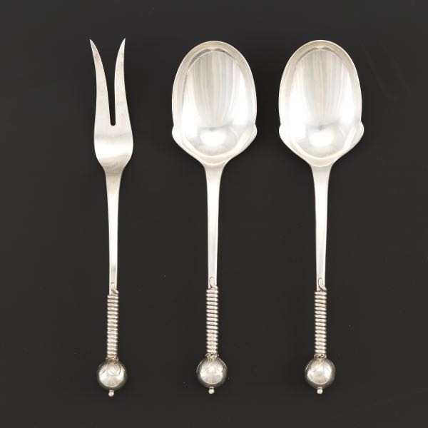 Appraisal: THREE DANISH STERLING SILVER SERVING PIECES Two serving spoons and