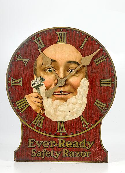 Appraisal: EVER-READY SAFETY RAZOR ADVERTISING WALL CLOCK with painted scene of