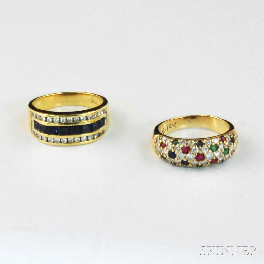 Appraisal: Two Gold Gem-set Rings a kt gold ruby emerald sapphire