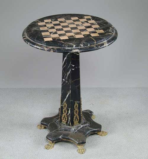 Appraisal: FINE MARBLE CHECKERBOARD STAND Double round top has light and