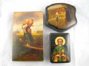 Appraisal: Three Russian lacquer boxes largest x cm In poor condition