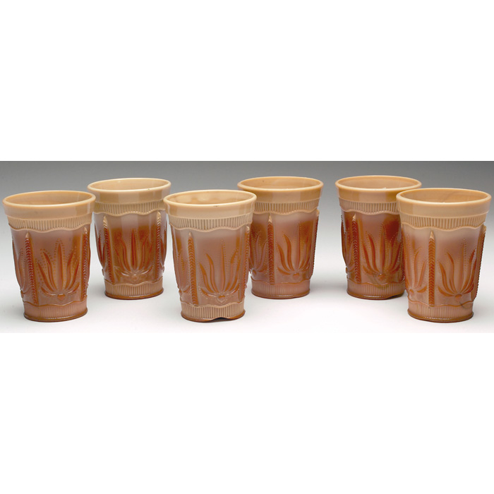 Appraisal: Greentown Cactus tumblers set of six chocolate brown and tan