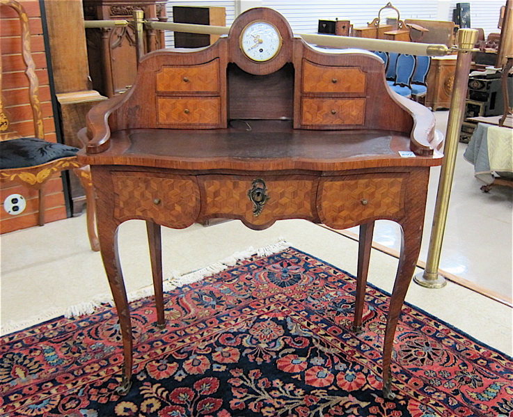 Appraisal: LOUIS XV STYLE PARQUETRY BUREAU DE DAME WITH BUILT-IN CLOCK