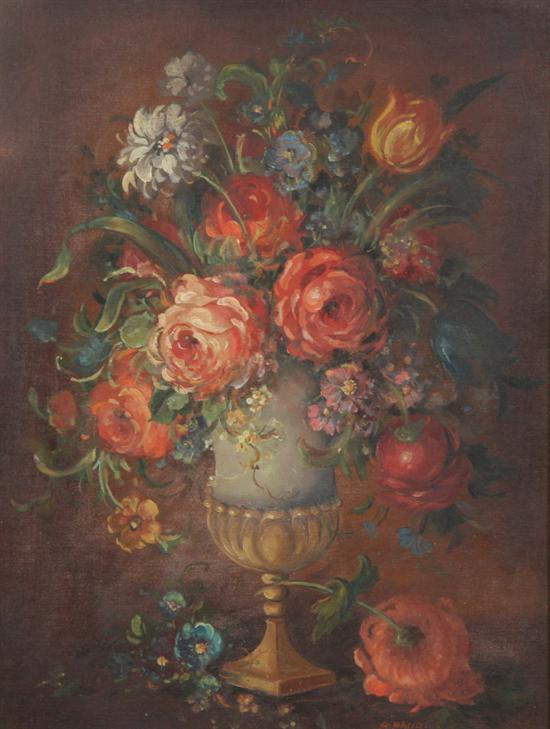 Appraisal: A BANGE American th century FLOWERS SPILLING OVER VASE signed