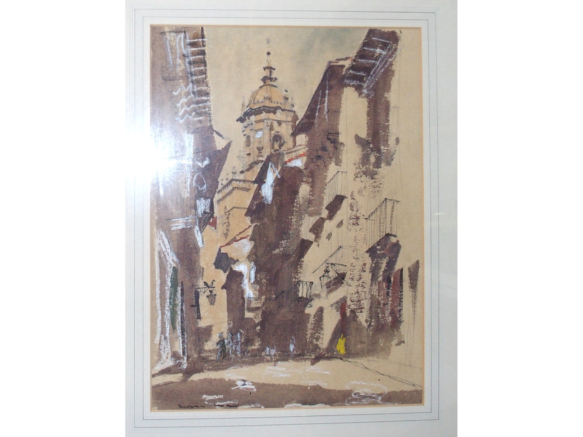 Appraisal: JAMES MILLER A continental street signed watercolour with white