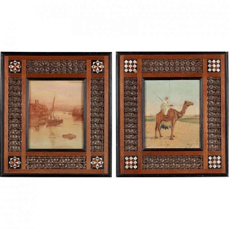 Appraisal: Two Antique Eygptian Decorative Works the first a hand-painted chromolithograph