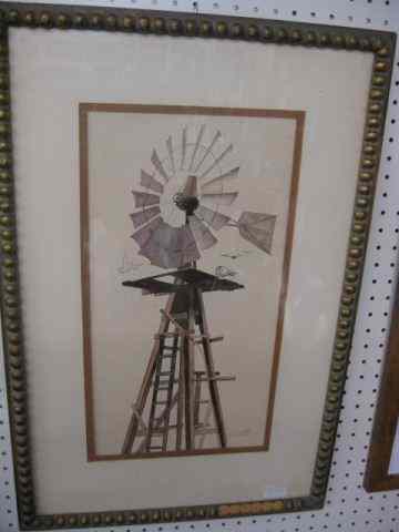 Appraisal: Tom G Pillsbury watercolor wind powered oil rig image area